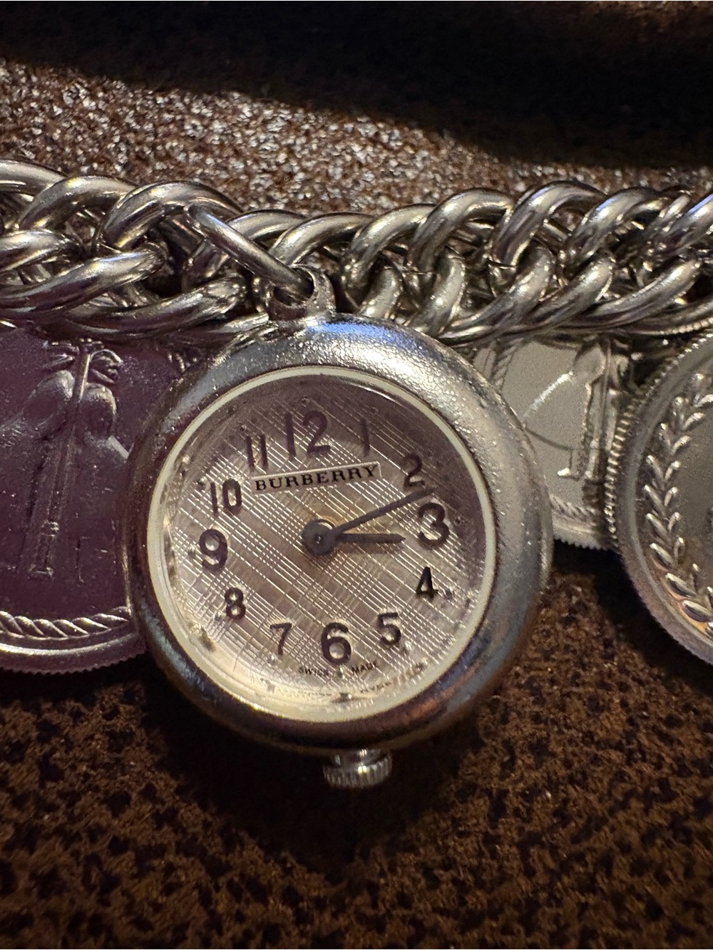 Burberry Silver 925 Coin Charm Bracelet Watch
